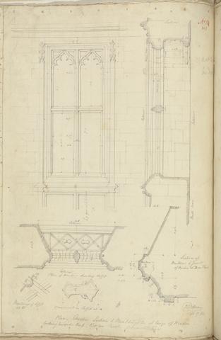 unknown artist Raglan Castle, Monmouthshire, Wales: Plan, Elevation, Section and Details of Window Looking Towards Keep