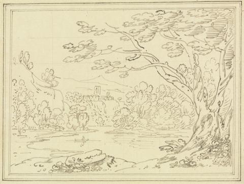 Joseph Farington Landscape with Trees by a Lake