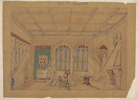 George Cressal Ellis Design for setting of Charles Kean's Richard II at the Princess's Theatre on March 12, 1857, Act 1, Scene 2
