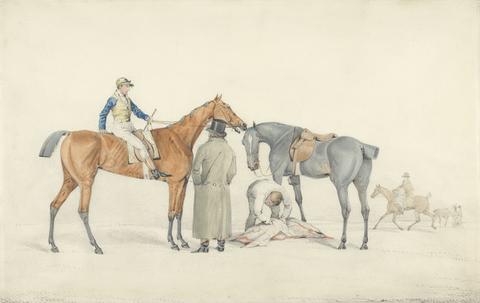 Samuel Alken Before the Start: Jockey on Racehorse Receiving Triner's Instructions (one of a pair)