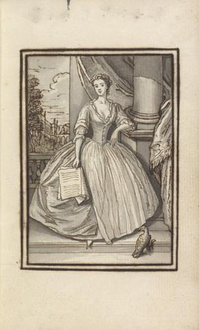 Thomas Bardwell Full-length Portrait, Woman Standing with Sheets in Right Hand, Bird at Lower Right