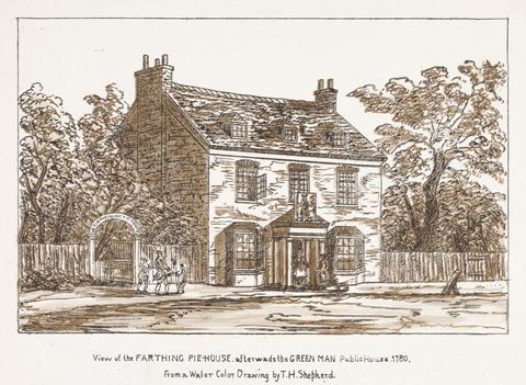 View of the Farthing Pie-House Afterwards the Green Man Public House, 1780