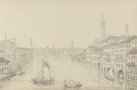 Sir Charles D'Oyly Album of 30 Views in the Tyrol and Italy: City of Verona from the Bridge, 1st Nov.r 1840
