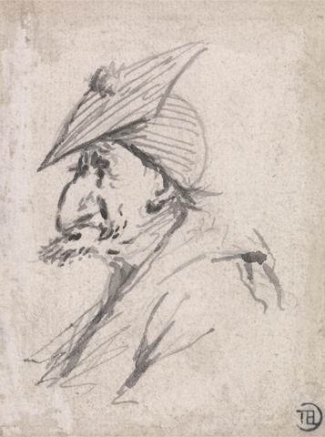 Francis Le Piper Caricature of a Man Wearing Mortarboard