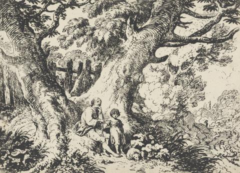 Richard Corbould Old Trees with Old Man, a Girl and a Dog