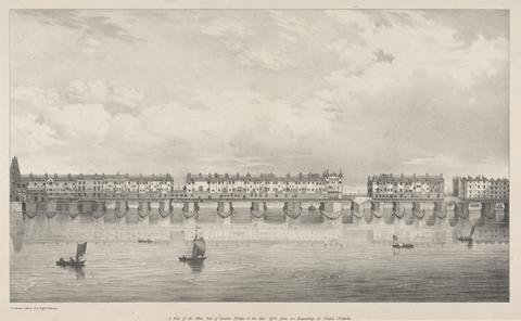 A View of the West Side of London Bridge in 1710