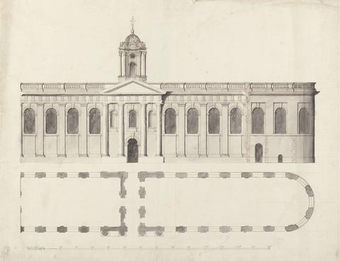 William Townesend Queen's College, Oxford: Plan and Elevation of Hall and Chapel