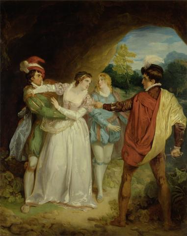 Francis Wheatley Valentine rescuing Silvia from Proteus, from Shakespeare's "The Two Gentlemen of Verona," Act V, Scene 4, the Outlaws' Cave