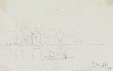 Capt. Thomas Hastings Sketch of a Sailing Boat and a Building on the Shore