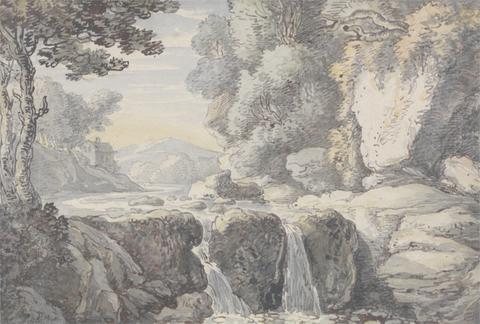 Thomas Rowlandson River Landscape with a Waterfall