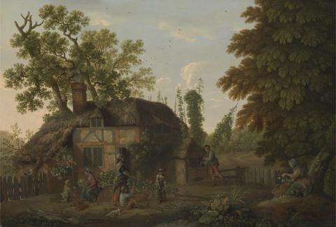 George Smith Hop Pickers Outside a Cottage