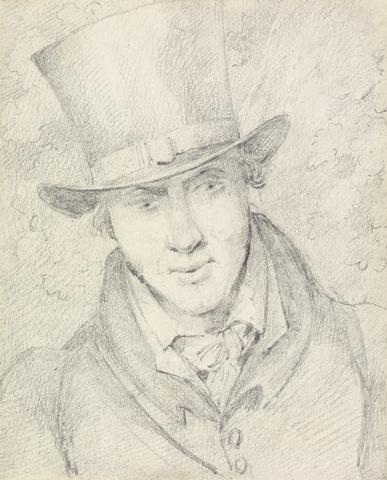 Henry Thomas Alken Self-Portrait, Full Face Looking Downwards to Right, Wearing a Top Hat
