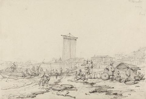 George Chinnery Coast Scene with Fishermen and Buildings, Macao