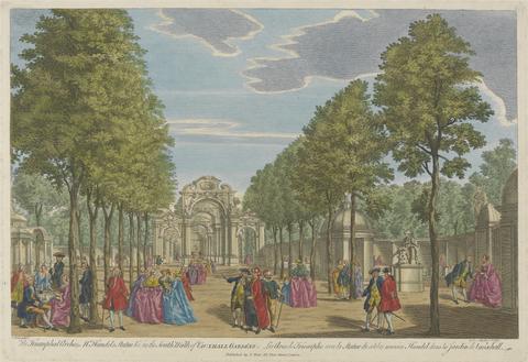 John S. Muller The Triumphal Arches, Mr. Handel's Statue & c. in the South Walk of Vauxhall Gardens