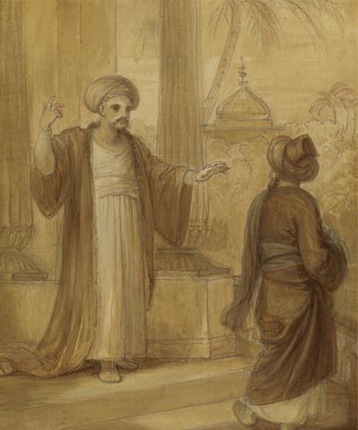 Robert Smirke Illustration for an Eastern Romance, possibly 'The Arabian Nights', with Two Male Figures Standing