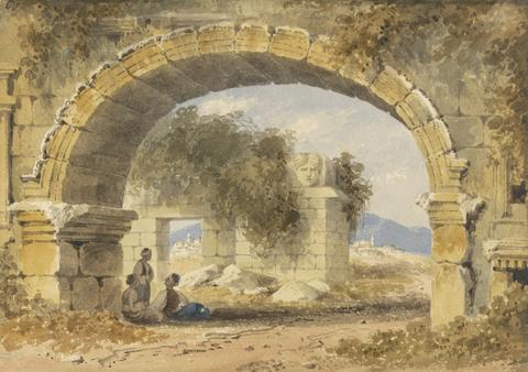 William Page Figures Seated Under a Stone Arch