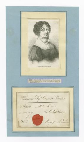 Linwood, Mary, 1755-1845, autographer. Admission ticket for the Mary Linwood exhibition at Hanover Sqr. Concert Rooms, 1802 :