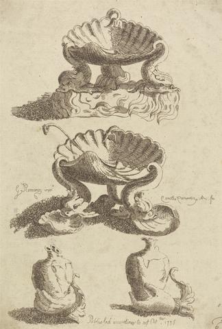 Charles Cameron Two Studies of a Shell-Shaped Vessel Supported by Three Dolphins and Two Studies of a Hand Holding a Vase