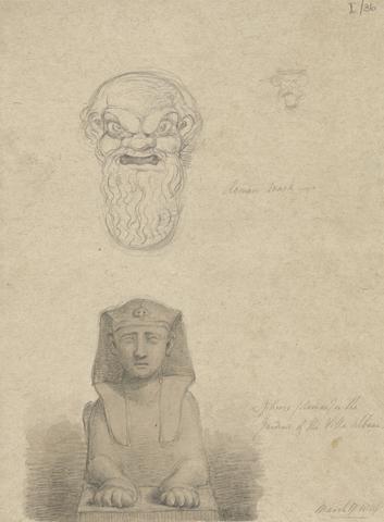 Sir Robert Smirke the younger Sphinx, in the Gardens of the Villa Albani, and a Study of a Roman Mask