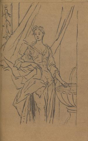 Thomas Bardwell Three-quarter Length Portrait, Woman Standing, next to Fountain