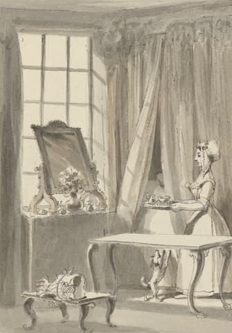 John Thomas Smith Hogarth Has Made Breakfast and Sends up a Cup to His Wife at the Same Time Ordering the Little Dog to be Admitted to her Mistress's Bedchamber