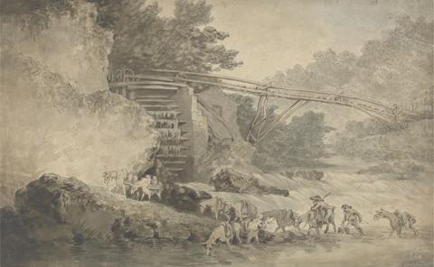 Thomas Rowlandson A Water-Wheel Driving a Transporter