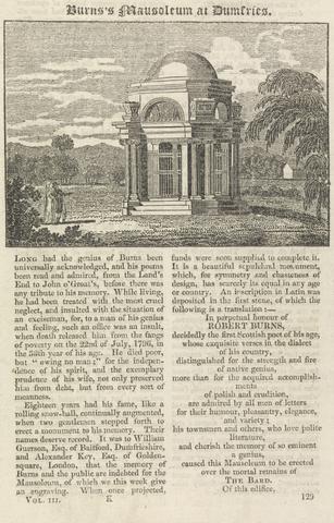 unknown artist Burns's Mausoleum at Dumfries (with text); page 52 (Volume One)