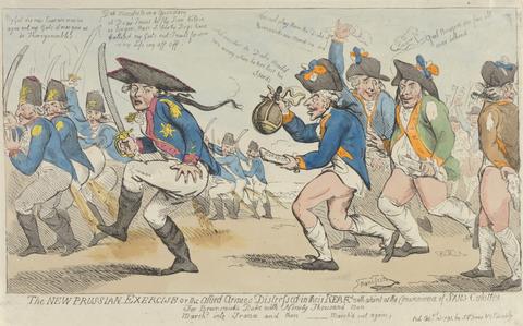 Isaac Cruikshank The New Prussian Exercise, Or - The Allied Armies Distressed in their Rears with a Hint at the Convenience of Sans Culottes