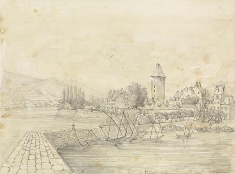 unknown artist The Port of Ouchy; graphite study of two women with caps