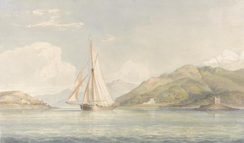 John Christian Schetky Boat Sailing to the Left with Mountains in the Background