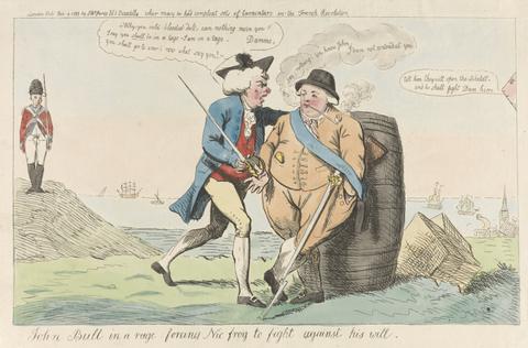 Isaac Cruikshank John Bull in a Rage, forcing nic Frog to Fight against his Will