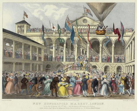 John S. Templeton New Hungerford Market, London, on the Day of Opening, July 2, 1833 - with Ascent of Mr. Graham in his Balloon