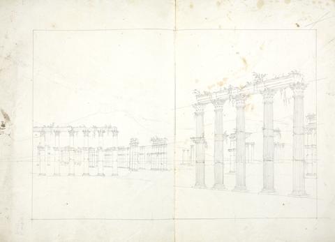 James Bruce No. 5 sketch of Temple remains at Baalbec or Palmyra