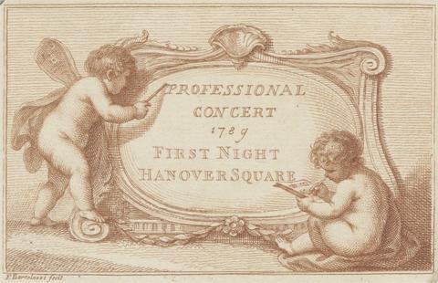Francesco Bartolozzi Concert Ticket: Professional Concert, 1789, First Night, Hanover Square