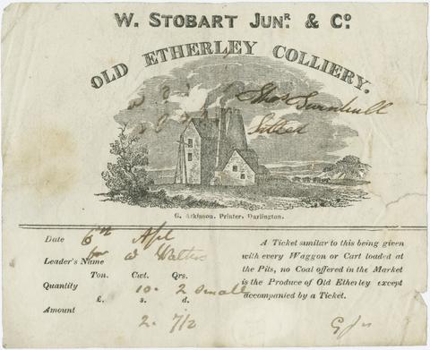 Billhead recording coal purchased by W. Walters from W. Stobart Junr. & Co.