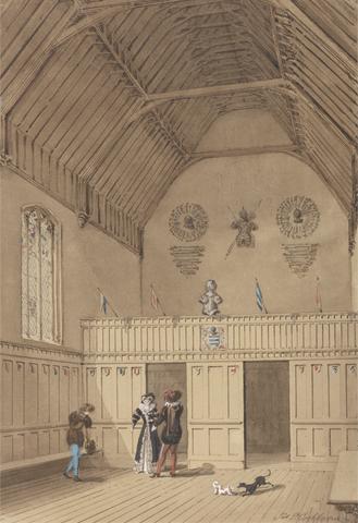 James Pattison Cockburn Raftered Hall with Figures in 16th Century Dress