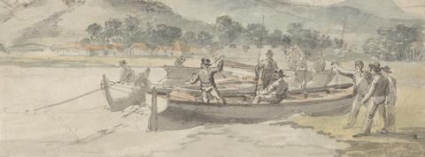 William Anderson Boats and Men on Shore