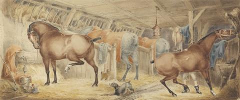 Charles Cooper Henderson Interior of a Post-House Stable, With Horses Feeding