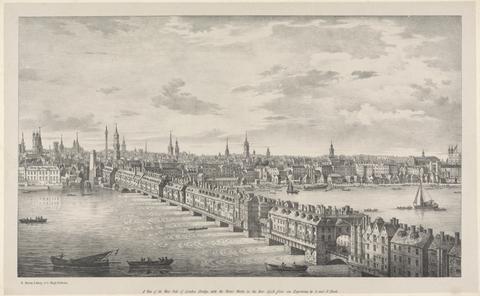 R. Martin A View of the West side of London Bridge in 1749