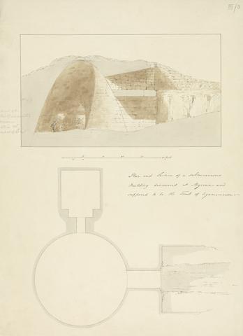 Sir Robert Smirke the younger Plan and Section of a Subterraneous Building Discovered at Mycenea and Supposed to be the Tomb of Agamemnon.