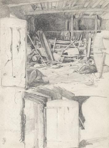 George John Pinwell Study for "The Goose", 1867: Interior of a Barn