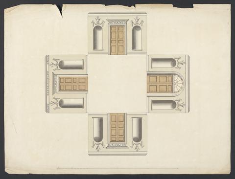 James Wyatt Cobham Hall, Kent: Section of a Hallway with Four Doors