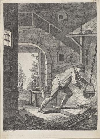 Francesco Bartolozzi Man Stirring a Cauldron Over an Open Hearth