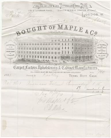 Maple & Co., creator. [Billhead of Maple & Co., London, for purchases by R.W. Stevenson].