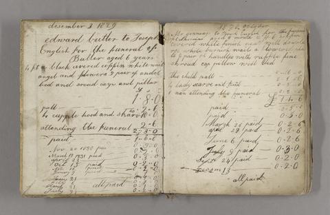 English, Joseph, 1798 or 1799-1871. Account book of Joseph English, undertaker.