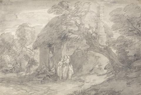 Thomas Gainsborough RA Wooded Landscape with Figures outside a Cottage Door