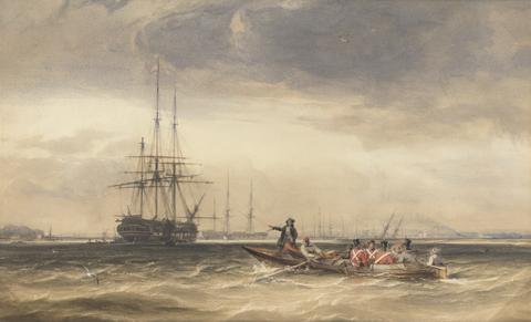 George Chambers Soldiers Being Rowed Out to an Indiaman at Northfleet