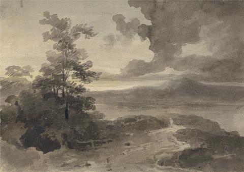 unknown artist Landscape with trees, hill and dramatic sky