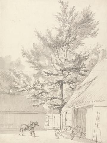 Peter Tillemans A Stable Yard with Tall Tree