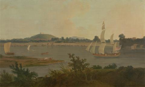 Thomas Daniell Pinnace sailing down the Ganges past Monghyr Fort